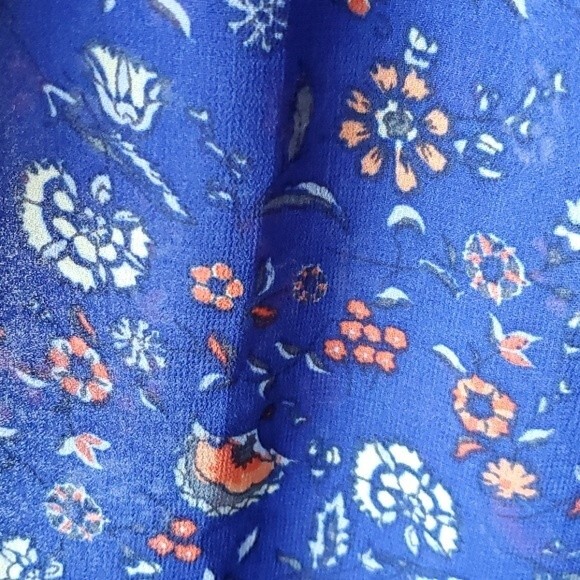 FOREVER 21 Blue floral dress boho cottage prairie puff sleeve ruffle large - Picture 8 of 10